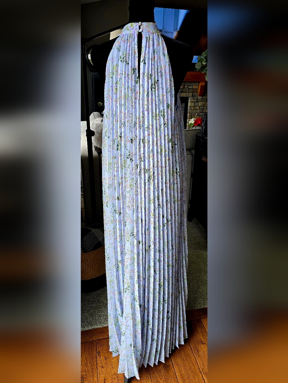 CeCe Light Blue Floral Pleated Halter Maxi Dress - Picture 5 of 7